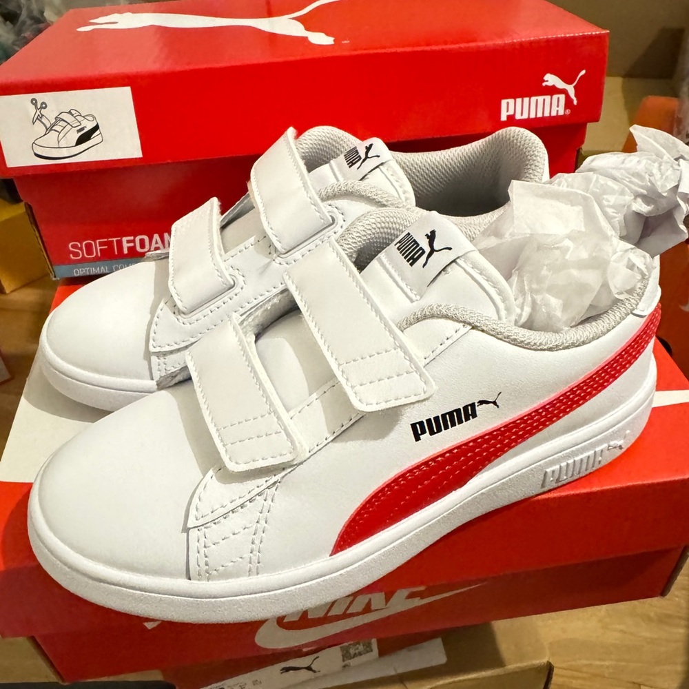 Puma Kids White and Red Sneakers